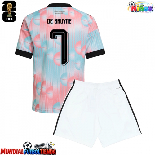 Camiseta Bélgica Kevin De Bruyne #7 Segunda Equipación Replica Mundial 2026 para niños mangas cortas (+ Pantalones cortos)